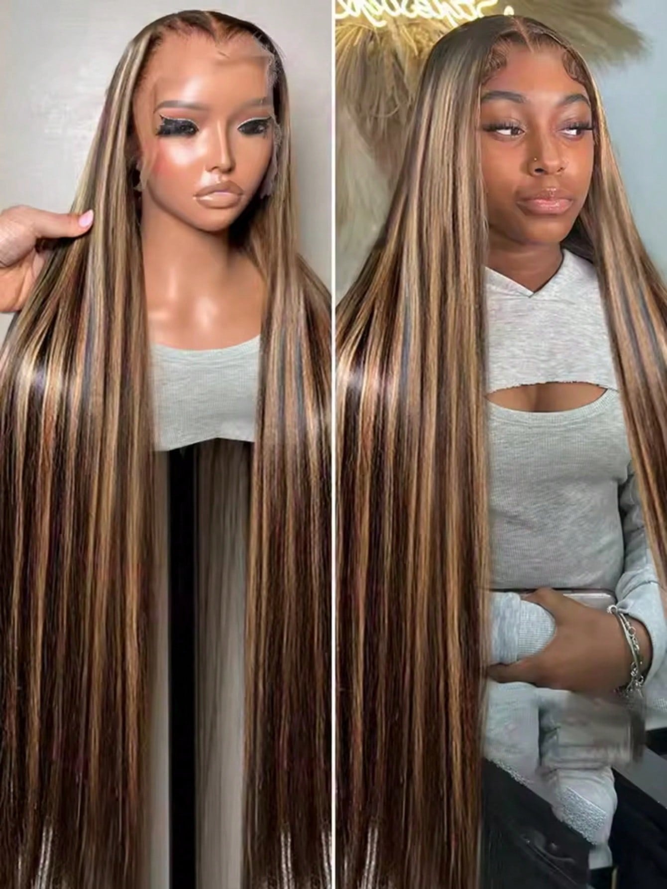 Brown Honey Blonde Highlight 13x4 HD Lace Straight Wig | Human Hair Wig