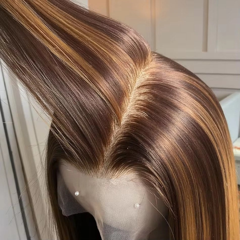 Brown Honey Blonde Highlight 13x4 HD Lace Straight Wig | Human Hair Wig