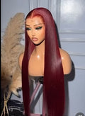 13x4 200% Density Straight Human Hair Lace Frontal Wigs With Natural Hairline #99J BUG Wine Red Burgundy