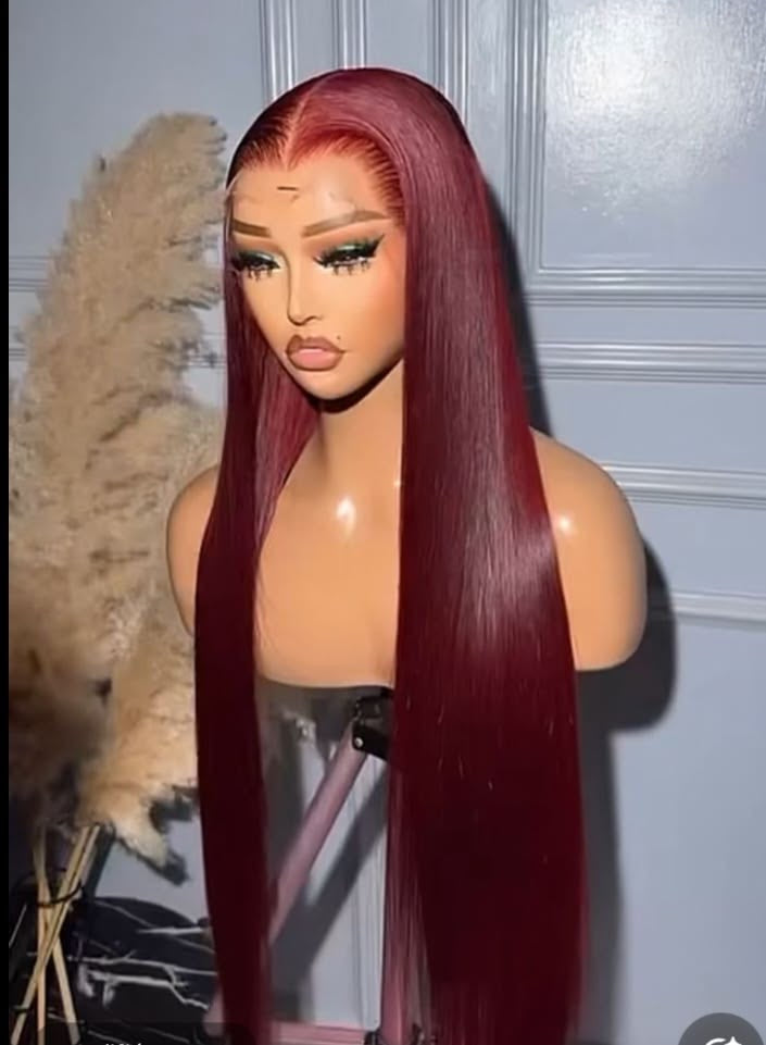 13x4 200% Density Straight Human Hair Lace Frontal Wigs With Natural Hairline #99J BUG Wine Red Burgundy