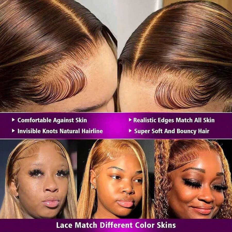Brown Honey Blonde Highlight 13x4 HD Lace Straight Wig | Human Hair Wig