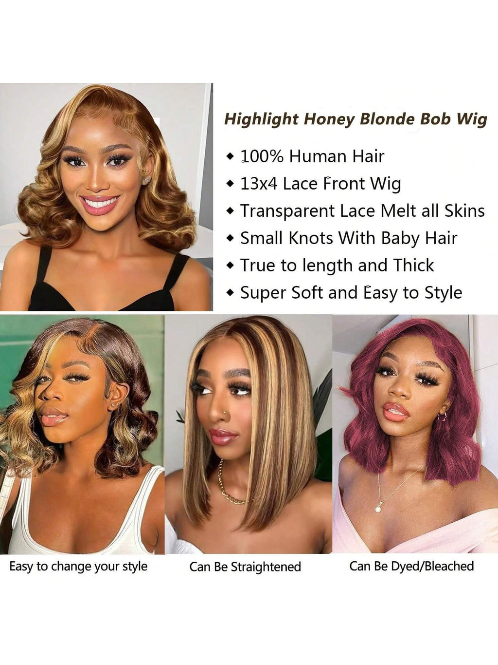 Honey Blonde Glueless Body Wave Bob Wig | 150% Density HD Lace Human Hair Wig | Pre-Plucked Wear & Go
